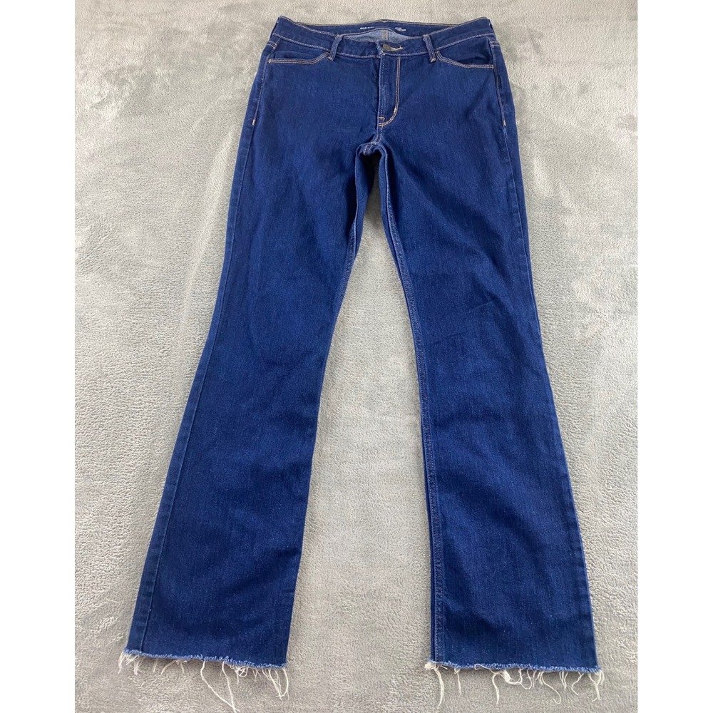 Old Navy Wow‎ Boot-Cut Jeans Womens 10 Mid-Rise Dark Wash Raw Hem Denim Stretch